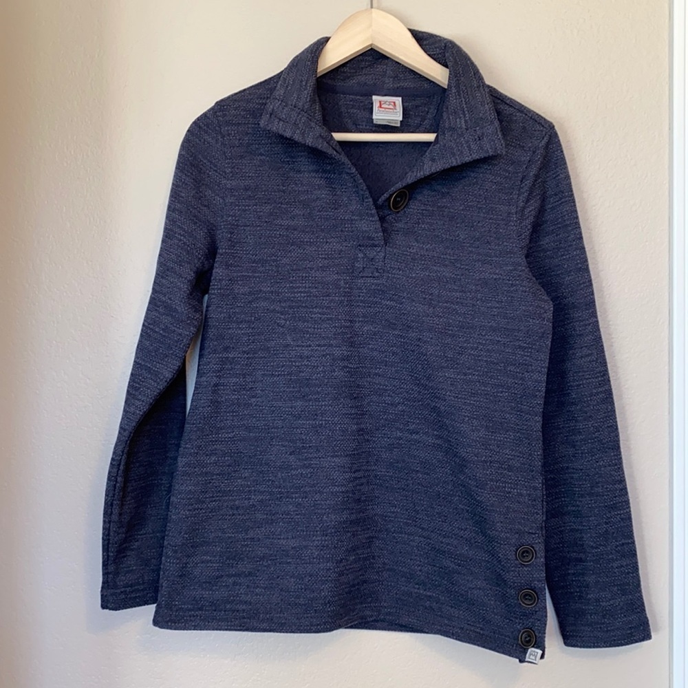Avalanche Heathered Navy Cozy Quarter Button Sweater sz Small